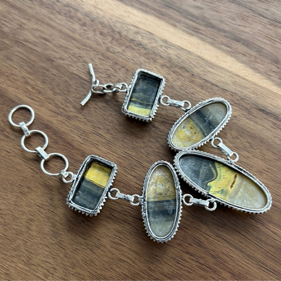 Bumblebee Jasper Extra Chunky Gemstone Bracelet New 925 Sterling Silver Overlay - Picture 5 of 5